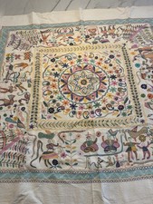 Vintage Arong Bangladesh Nakshi Kantha Embroidered Cotton Textile 43x40 picture