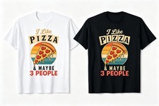 Vintage Sunset I Like Pizza And Maybe 3 People Funny T-Shirt SIZE S-5XL picture