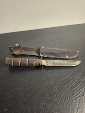 c. WWII 2 MK2 US UTICA CUT CO. KA-BAR Fighting Knife w/Leather Sheath picture