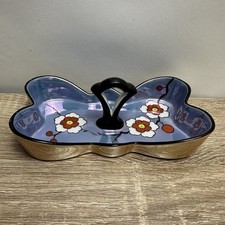 Antique Noritake Lusterware Butterfly Divided Dish Hand Painted Cherry Blossom picture