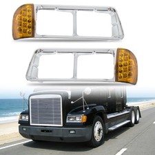 Fit For Freightliner FLD120 Headlight Bezel w/ LED Turn Signal Corner Light Lamp picture