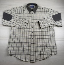 Vtg Pendleton Shirt Tattersall Plaid Flannel Corduroy Collar Elbow Patches Men L picture