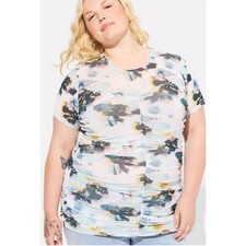 Torrid 2 Plus Size Floral Stretched Ruched Mesh Crew Neck Top 2x 18-20 NWT picture