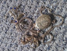 57g, Vintage Gold Filled Jewelry Lot - Winard, 5 GF Rings, Locket, Brooch, Chain picture