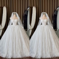 Exquisite Wedding Dresses Strapless A Line Glitter Lace Tulle Bridal Gowns picture