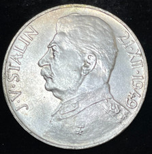 1949 Czechoslovakia Josef Stalin 100 Korun Silver Coin Excellent BU Condition picture