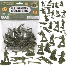 BMC CTS WW2 US Infantry Plastic Army Men - 33pc OD Green 1:32 Soldier Figures picture