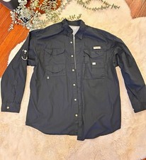 Columbia PFG Men’s L Navy Long Sleeve Fishing Button-Down Shirt Pockets Vented picture
