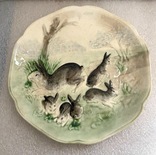 Choisy le Roi French Higgins & Seiter Majolica Bunny Rabbit Plate picture