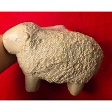 Vintage Hand Carved Stone Sheep Figurine Primitive Folk Art Animal Sculpture picture