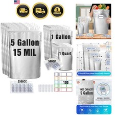 15 Mil 5 Gallon Mylar Bags for Food Storage with 2500cc Oxygen Absorbers - 55... picture