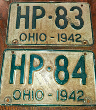 Vintage 1942 Ohio License Plates Consecutive Pair HP-83 HP-84 Original WWII picture