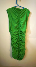 ZARA Green Ruched Boat Neck Sleeveless Knit Midi Bodycon Dress Womens M picture