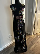 ECI New York Black Sleeveless Embellished Beaded Dress Boho Tie Back Sz Lg picture