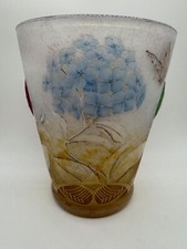 Antique Daum Nancy Jeweled Hydrangea Glass Vase Art Nouveau Butterfly Cameo 7