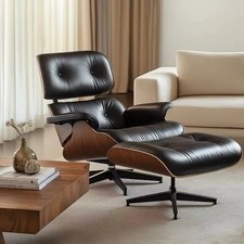 Vintage Pro Tall Eames Lounge Chair With Ottoman Cowhide Leather Armchair Swivel picture