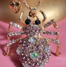Betsey Johnson Multi-colored Purple Rhinestone Spider Necklace picture