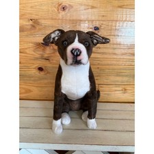 Cuddle Clones Custom Realistic Pit Bull Boxer Mix Dog Plush Ollie Brindle White picture