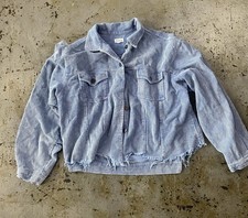 POL Light Blue Striped Corduroy Jacket with Raw Hem Size Medium picture