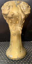 Antique Victorian Puffy Gold Goofus Glass Vase Roses Original Paint 10