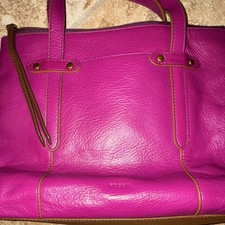 Fossil Purple Pebbled Satchel Top Handle Detachable Strap Zip Inner Pockets picture