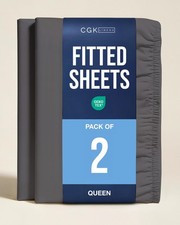 Queen Fitted Sheet - Pack of 2 Single Fitted Bottom Sheet Only - Dark Grey picture