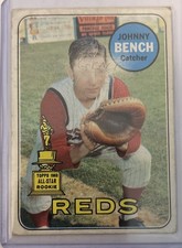 1969 Topps - Johnny Bench #95- markings on front, crease picture