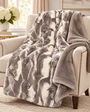 Dennis Basso 25th Anniversary Faux Fur Throw Grey Chinchilla 60x70 NEW picture