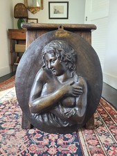 Antique Bronze Oval Bas-Relief Plaque Sculpture Classical Nude Maiden Portrait picture