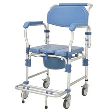 Irtme Bedside Commode Wheelchair with Drop Arms & Lockable Casters, Shower Chair picture