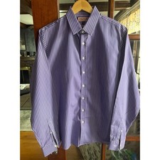 Thomas Pink Jermyn Street Mens 16.5 Super Slim Purple Stripe Dress Shirt Cotton picture