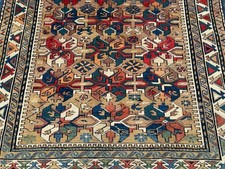 Pre 1900s ANTIQUE CAUCASIAN KUBA SHIRVAN KAZAK RARE CAMEL HAIR/WOOL RUG 4x4.9 picture