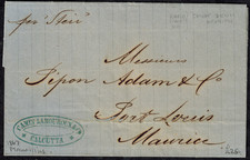 Mauritius 1867 Pre Stamp Full Letter w/RARE BLUE REUNION ST. DENIS RECEIVER picture