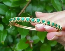 Natural Emerald 4.00Ct Round Cut Bangle Tennis Bracelet 14K Yellow Gold Plated picture