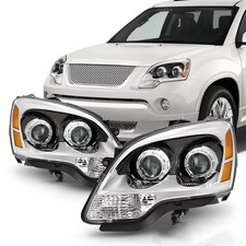 For 2007-2012 GMC Acadia Halogen Headlights Headlamps Assembly Pair Chrome Set picture
