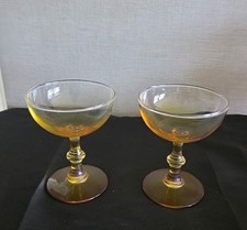 Two coupe champagne or cocktail glasses, amber yellow ombre fade Libbey glasse picture