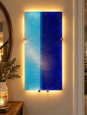 Vtg IKEA Gyllen Glass Wall Lamp Julia Treutiger Back Lit Blue Striped V0409 2000 picture