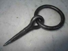 Antique Wrought Iron Tethering Ring on Pin Blacksmith - Hardware Iron Hook picture