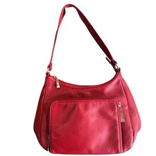 Wilsons Leather Pelle Studio Red Pebbled Leather Zip Shoulder Bag Purse picture