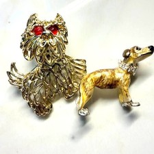 Vintage Dog Brooch Set Signed BSK and Unsigned Dog Trembler picture