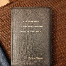 Vintage 1975 LDS Book of Mormon D&C Pearl of GP Triple Combo Scriptures tabs picture