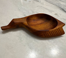 Vintage Antique Hand-Carved Primitive Wood Duck Bowl, 10 in, Rustic, Folk Art picture