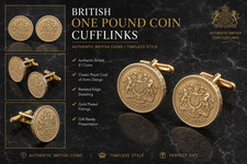Vintage British One Pound Coin Cufflinks – Royal Coat of Arms – Handmade UK Coin picture