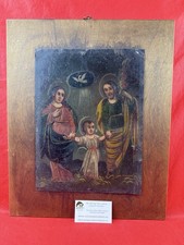 Original Antique 19th Century Spanish Oil Painting On Tin La Sacra Familia picture