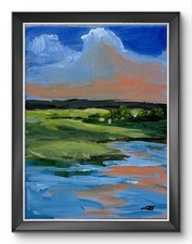 R Stevens Original 9x12 Impressionist River Sunset Landscape Painting Signed picture
