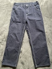 Okonkwo Mfg. Co Wabash Stripe Denim Carpenter Pants Men’s 34 Navy Blue USA picture