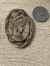 ANTIQUE OVAL HAND CARVED LAVA CAMEO  PORTRAIT COSTUME PIN BROOCH picture