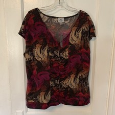 Worthington Stretch Floral Flattering Cap Sleeve Black Career Casual Top XL NEW picture