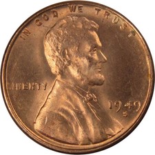 1949 S Lincoln Wheat Cent BU Uncirculated Penny from OBW Roll 1c GEM RED COIN picture