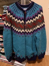 Vintage Artesanías Andinas 100% Wool Button Up Cardigan Sweater XL picture
